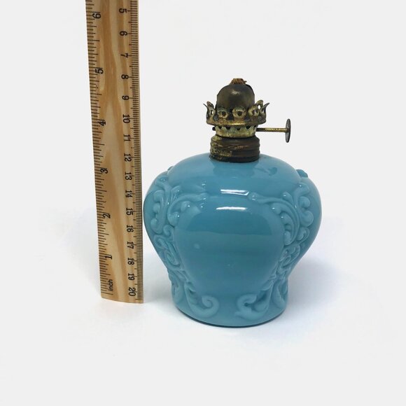 Antique EAPG Blue Glass Oil Lamp - Picture 2 of 7